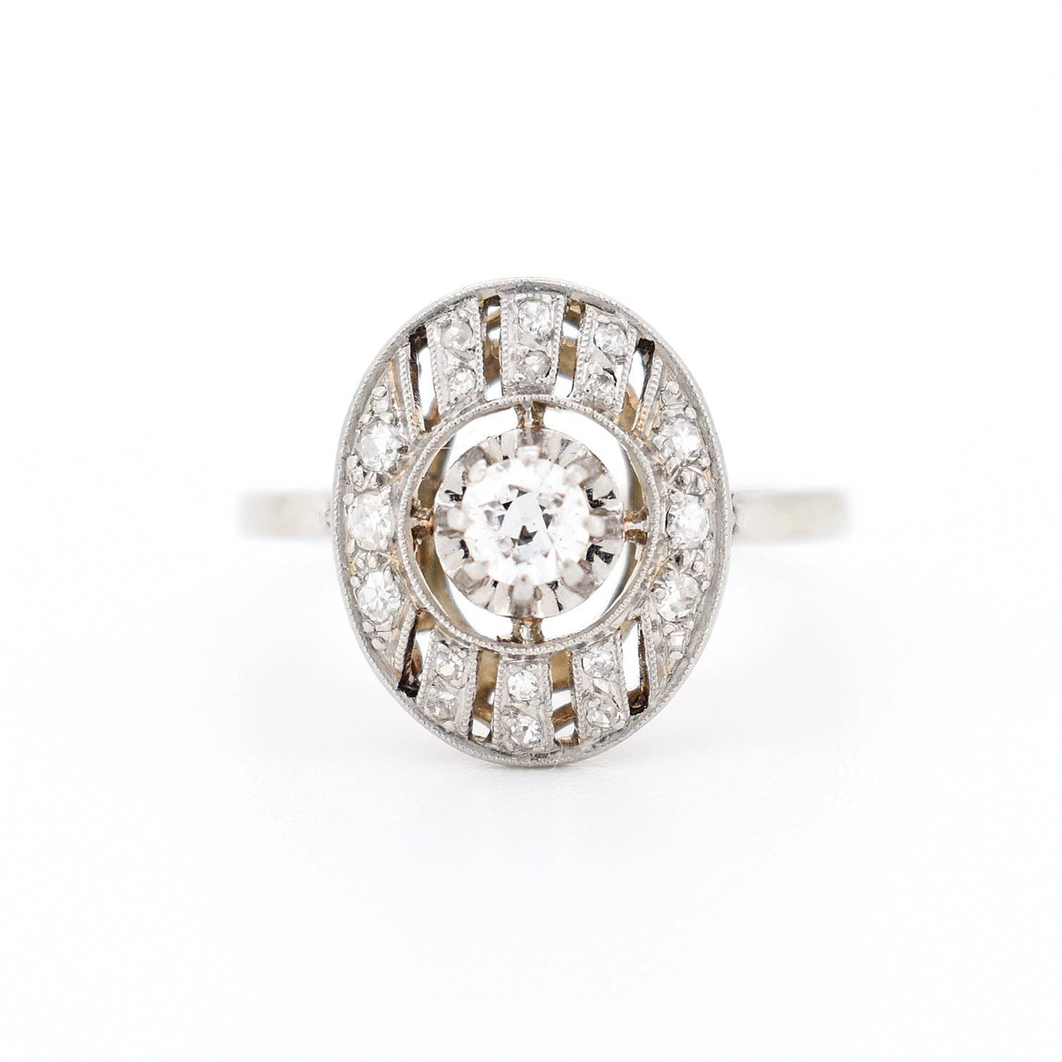 bague art deco or 18 carats diamants femme, face