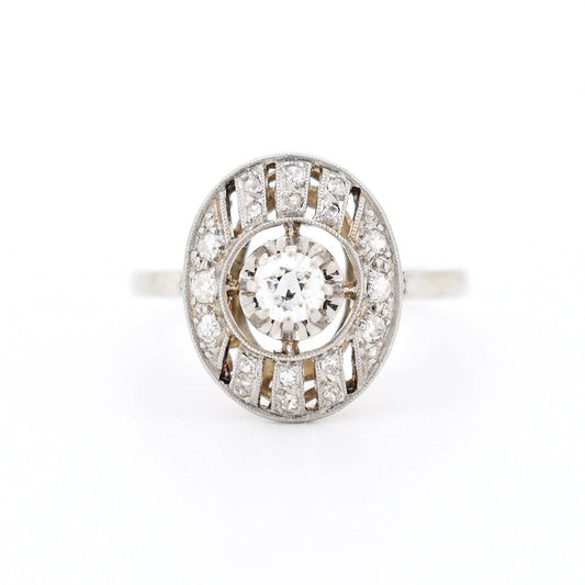 bague art deco or 18 carats diamants femme, face