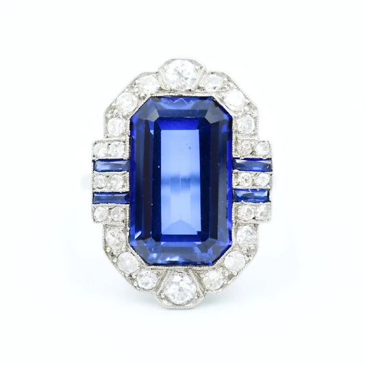 bague art deco platine saphir diamants ovale