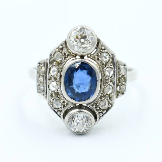 bague art deco saphir naturel diamants