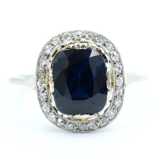 bague art deco saphir sombre diamants