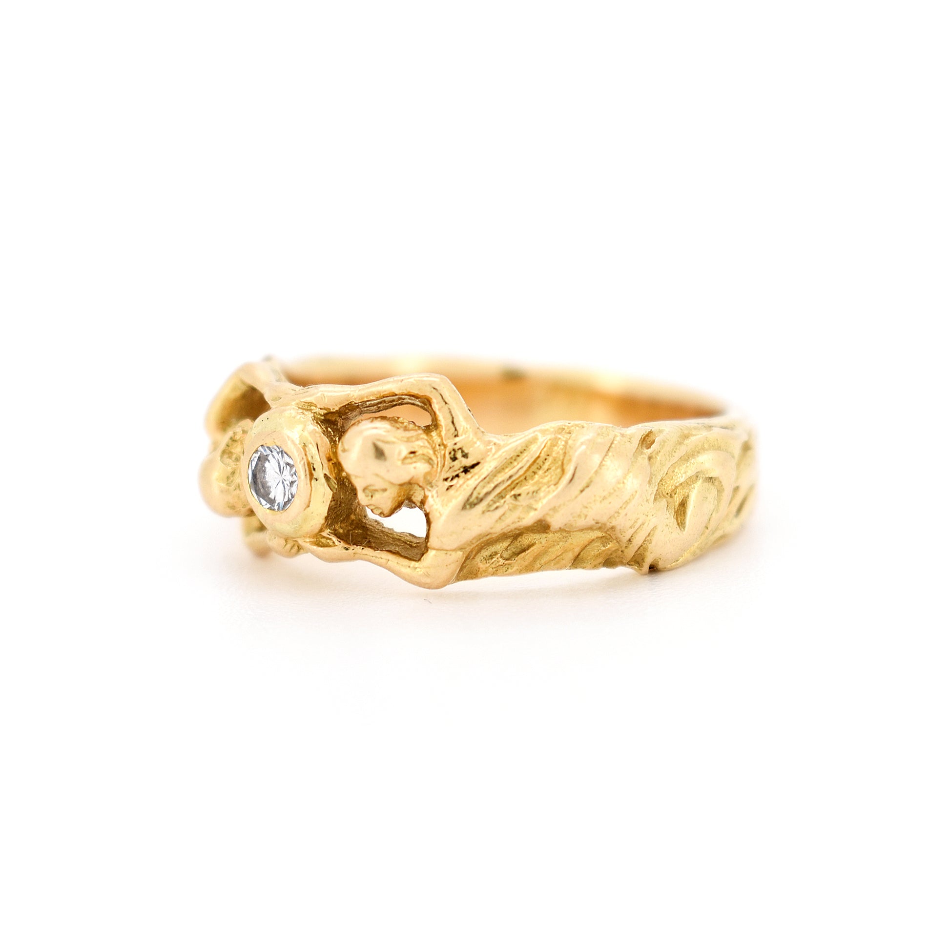 art nouveau 18 carat gold and diamond ladies ring, left