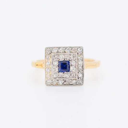 bague carre or saphir diamants