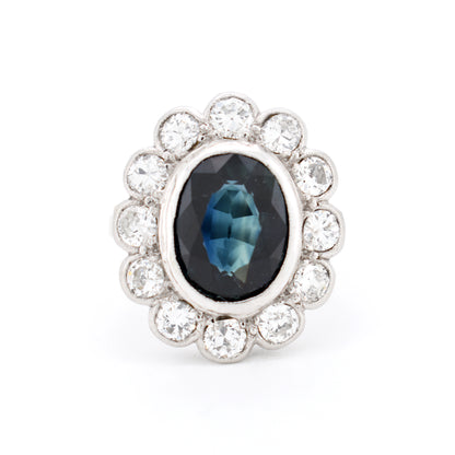 bague pompadour ou marguerite or saphir diamants style lady diana, face