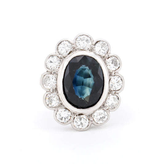 bague pompadour ou marguerite or saphir diamants style lady diana, face