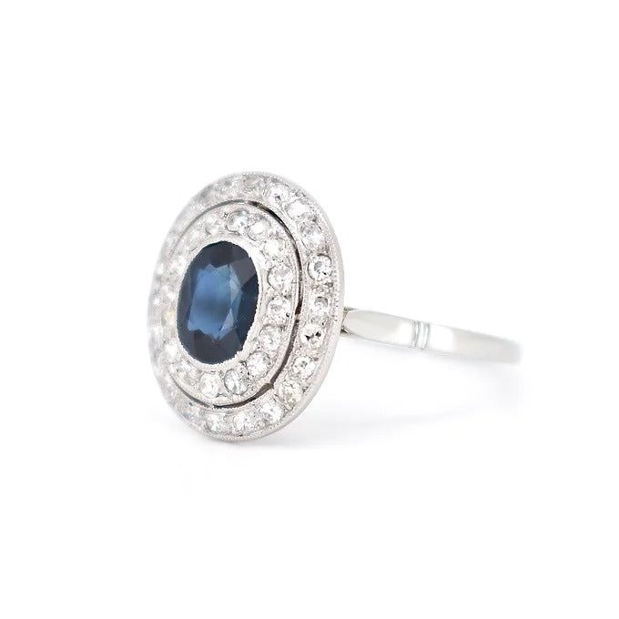 bague double halo art déco saphir diamants 1