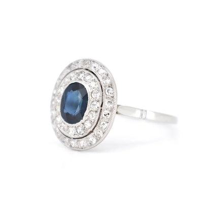bague double halo art déco saphir diamants 1