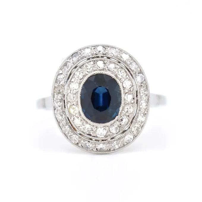 bague double halo art déco saphir diamants 2