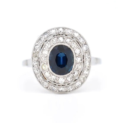 bague double halo art déco saphir diamants 2