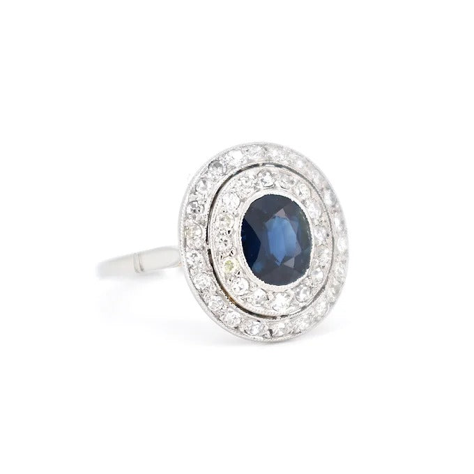 bague double halo art déco saphir diamants 5