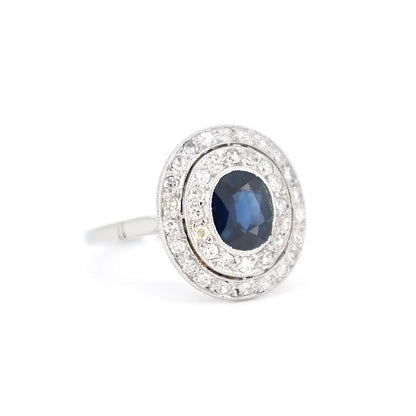 bague double halo art déco saphir diamants 5
