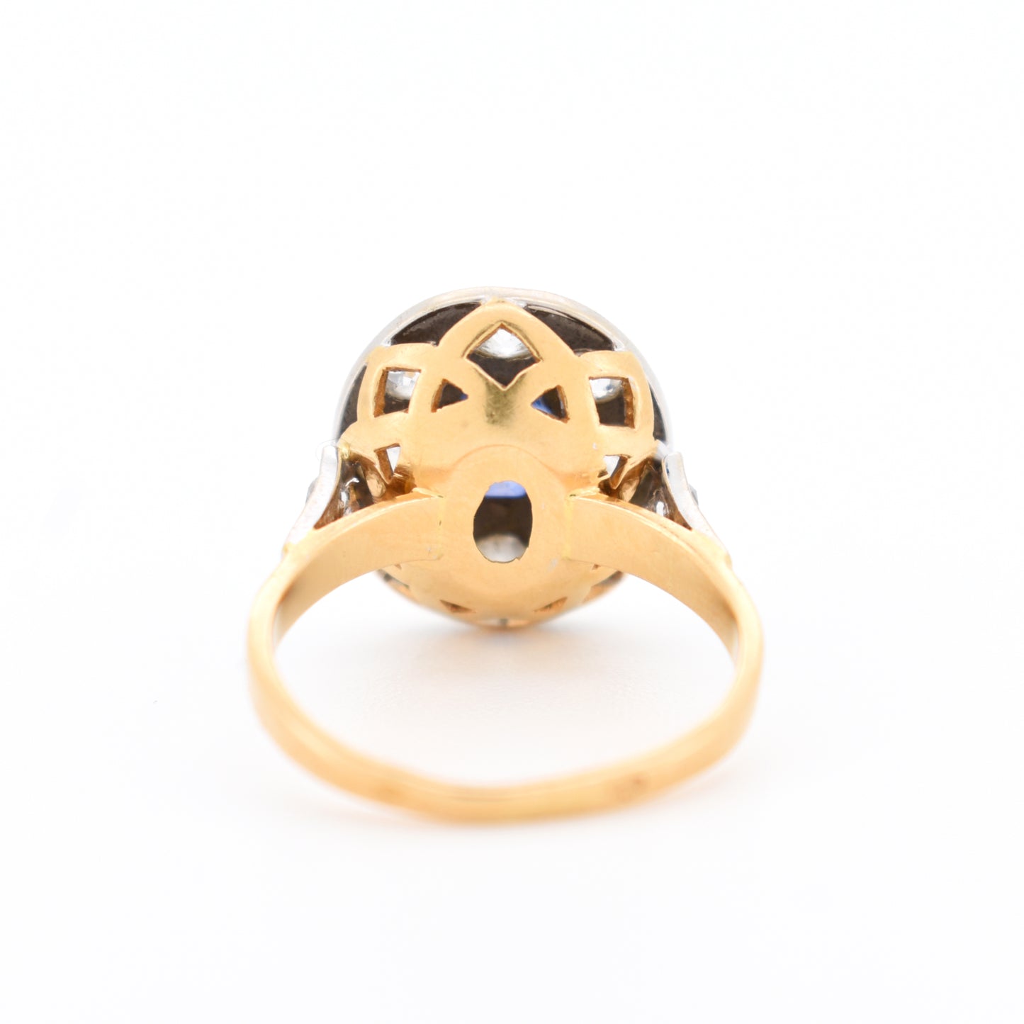 bague halo or 18 carats diamants saphir femme vintage, dos