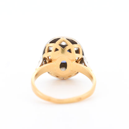 bague halo or 18 carats diamants saphir femme vintage, dos