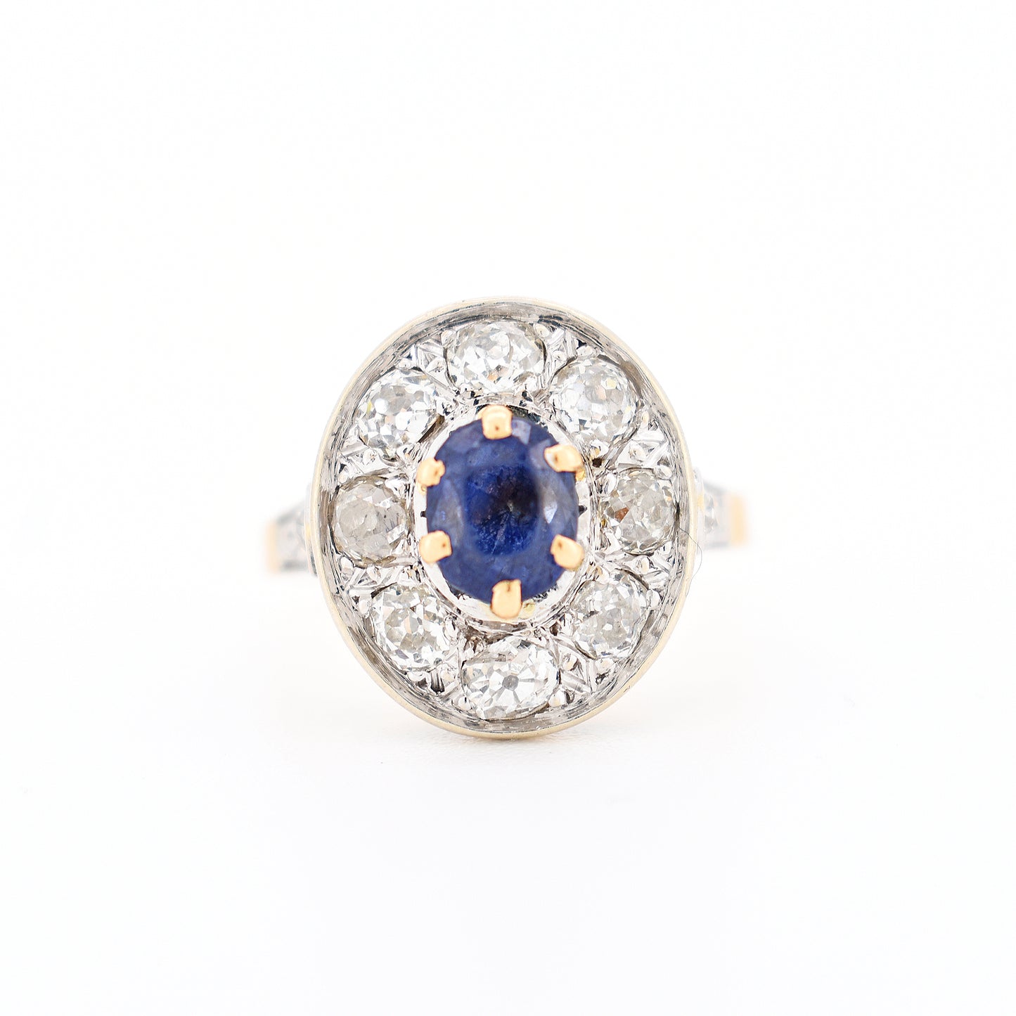 bague halo or 18 carats diamants saphir femme vintage, face