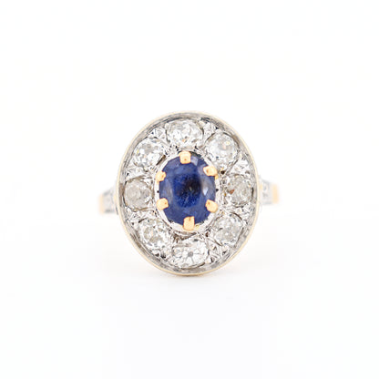 bague halo or 18 carats diamants saphir femme vintage, face