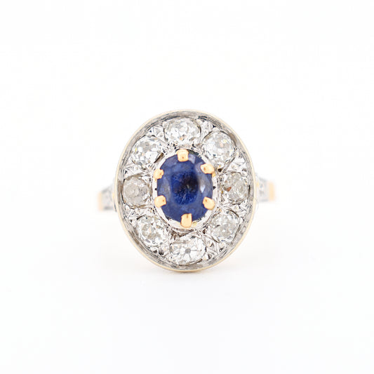 bague halo or 18 carats diamants saphir femme vintage, face