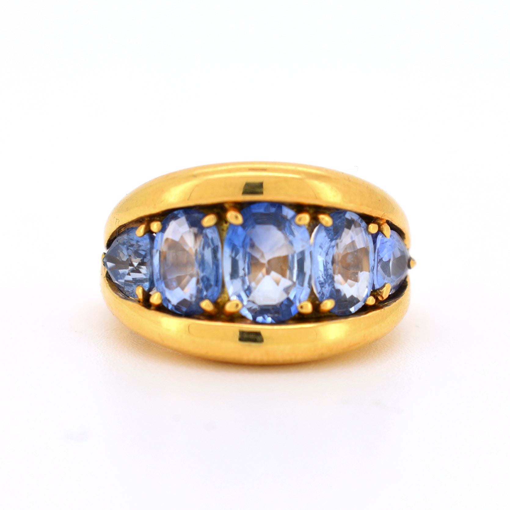 bague jonc vintage or 18 carats et 5 saphirs naturels de face