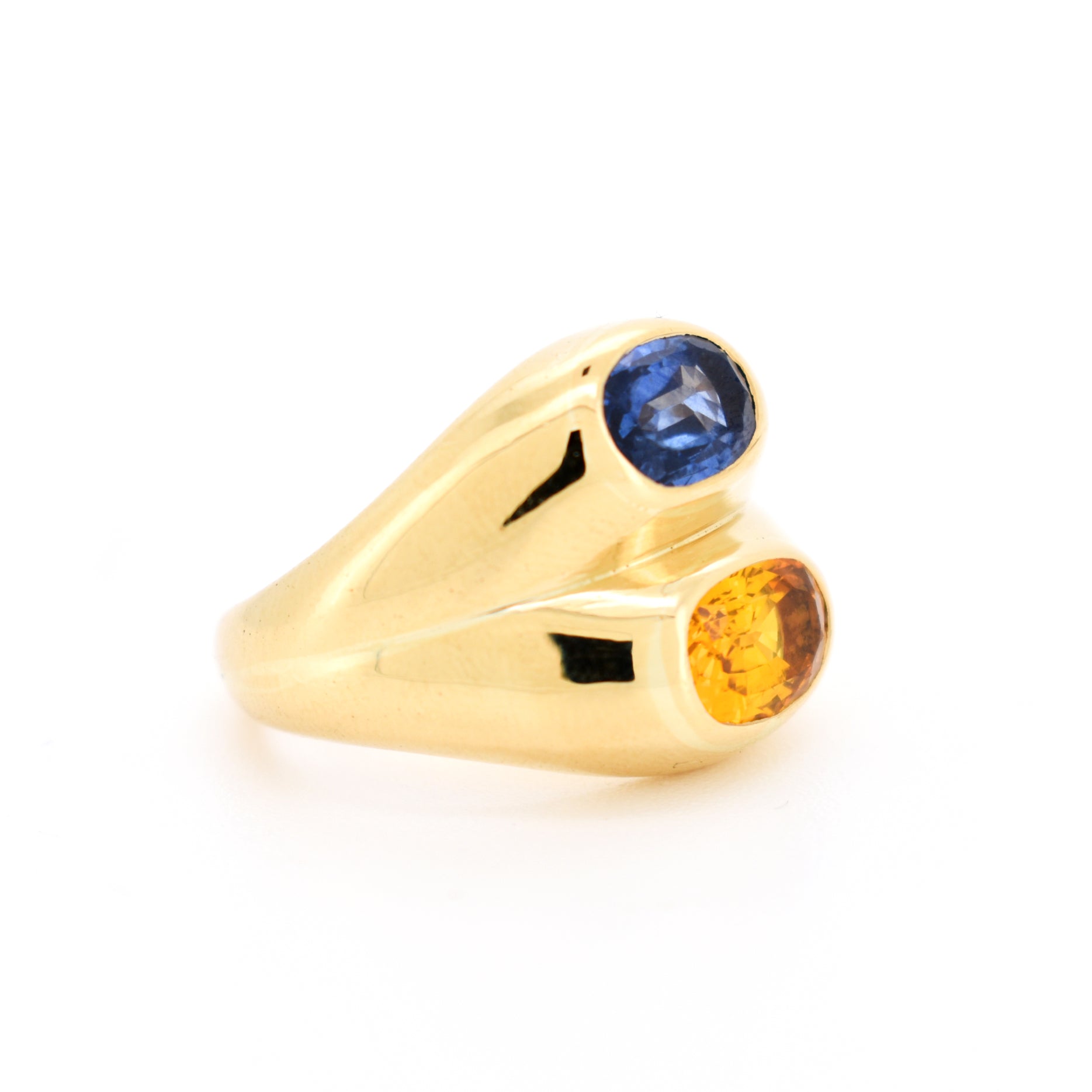 bague jonc vintage or 18 carats saphir bleu et jaune style bulgari, droit