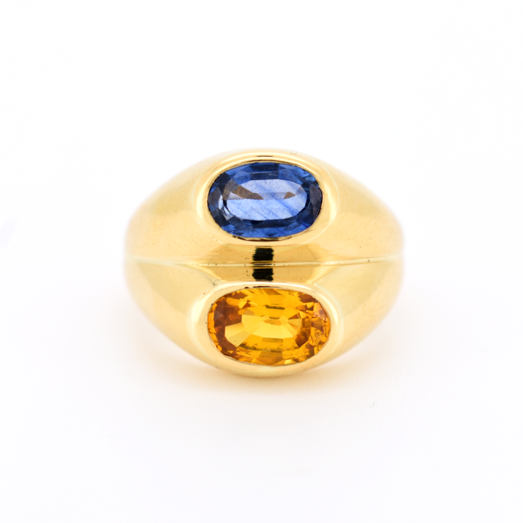 bague jonc vintage or 18 carats saphir bleu et jaune style bulgari, face