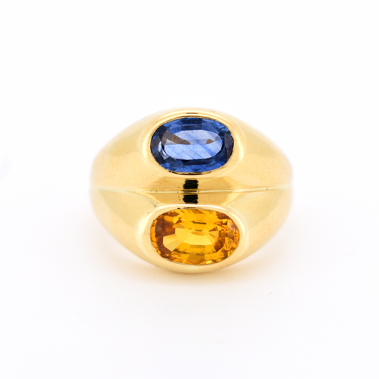 bague jonc vintage or 18 carats saphir bleu et jaune style bulgari, face