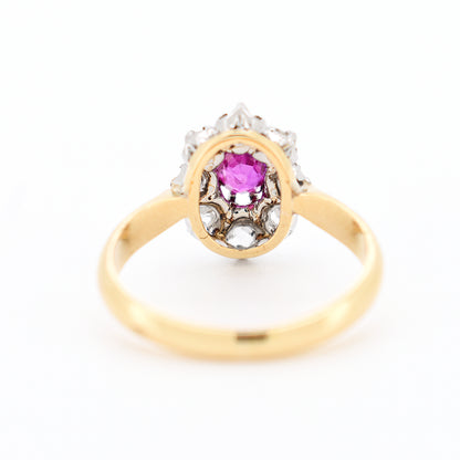 belle époque marguerite ring in 18-carat gold with rubies and diamonds, back