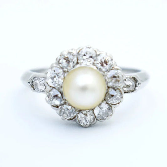 bague marguerite diamants perle