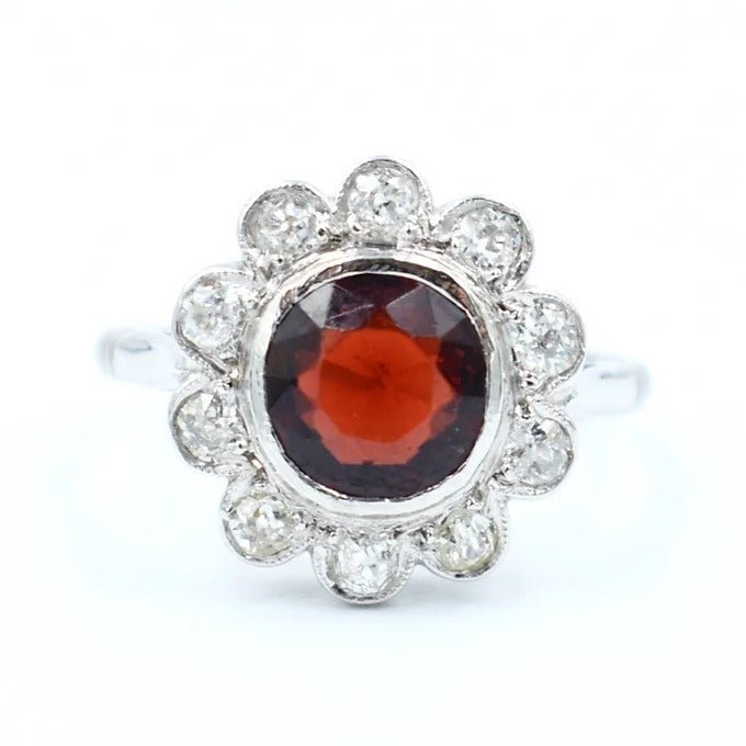 bague marguerite or grenat diamants