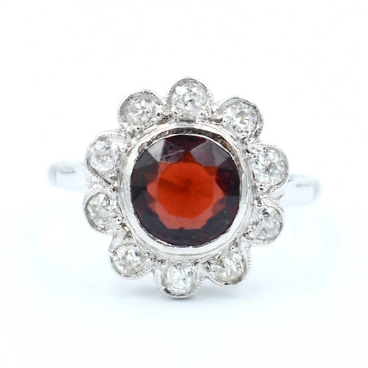 bague marguerite or grenat diamants