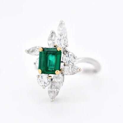 bague marquise émeraude de colombie vivid green et diamants 1