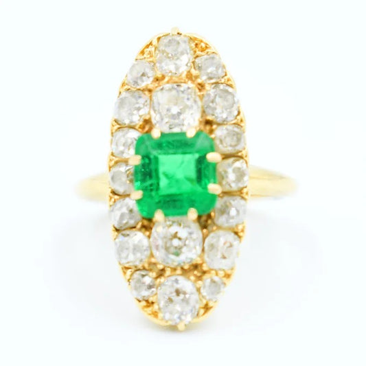 bague marquise or emeraude diamants