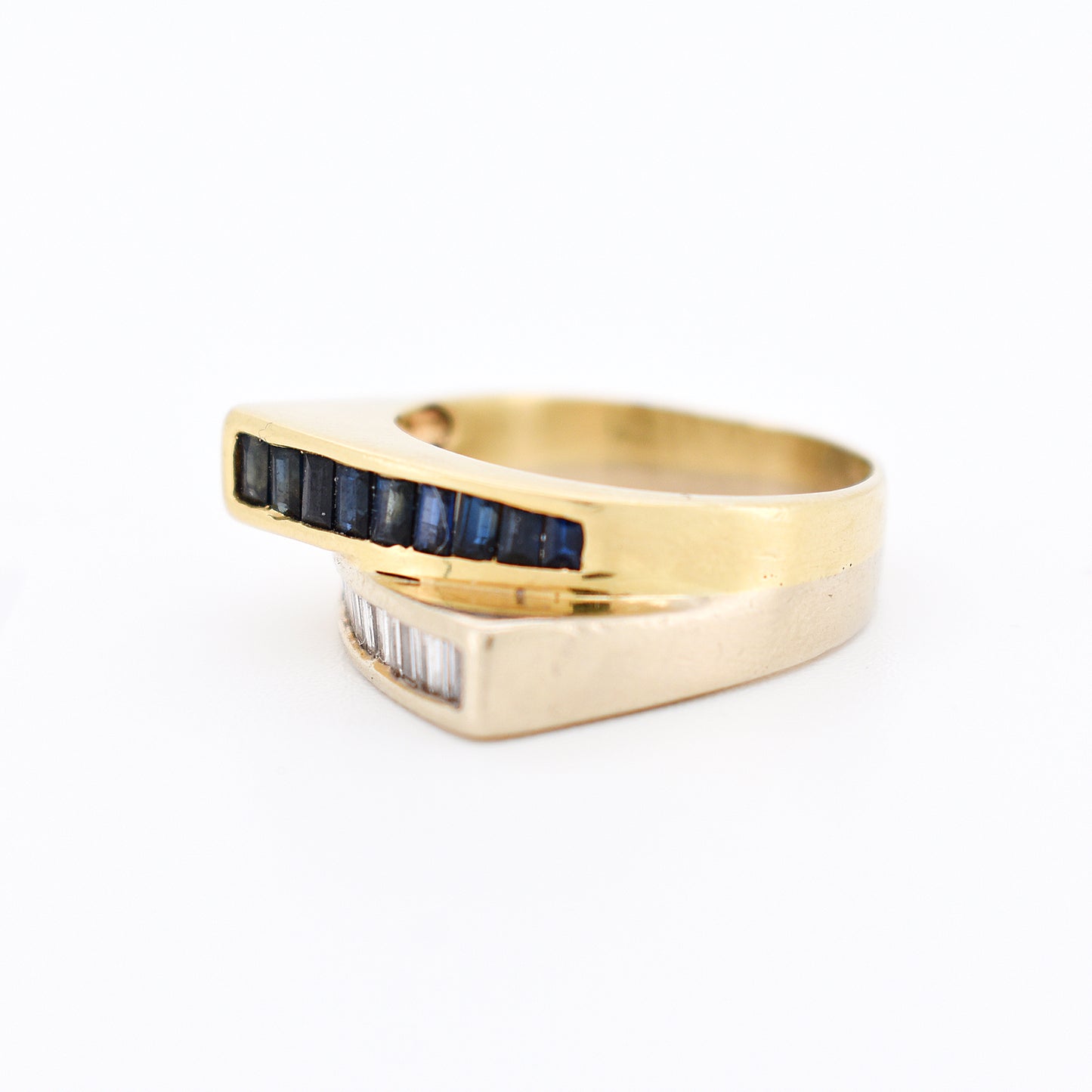 gold diamond sapphire ring, left