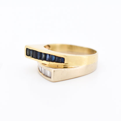 gold diamond sapphire ring, left