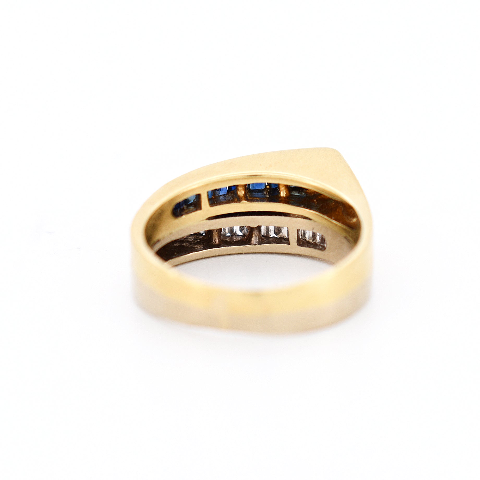 women's gold diamond sapphire ring, back