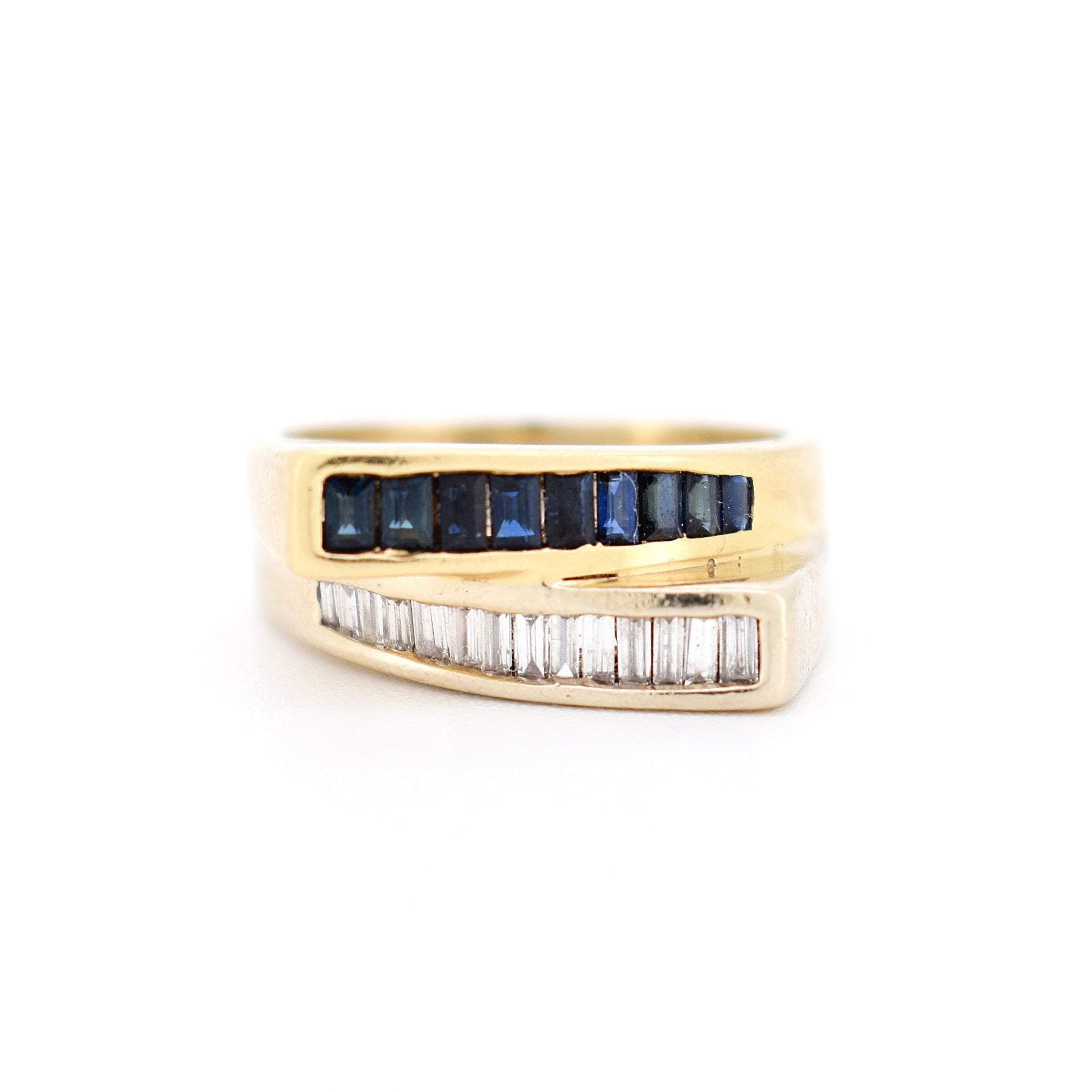 gold diamond sapphire ring, face