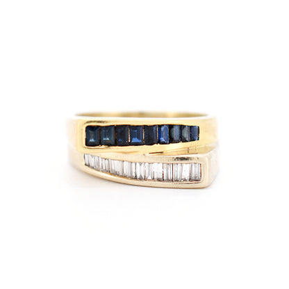 gold diamond sapphire ring, face
