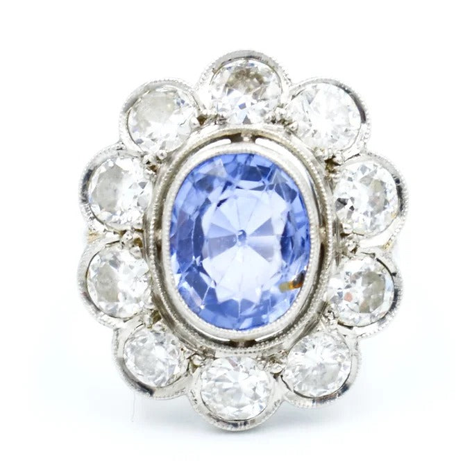 bague pompadour art deco platine saphir ceylan diamants