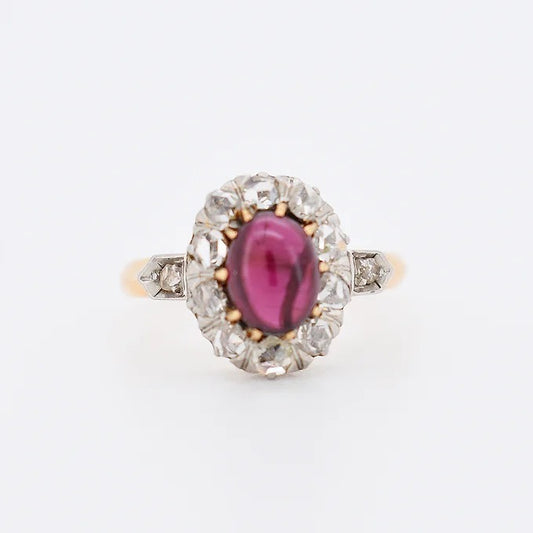bague pompadour grenat cabochon diamants