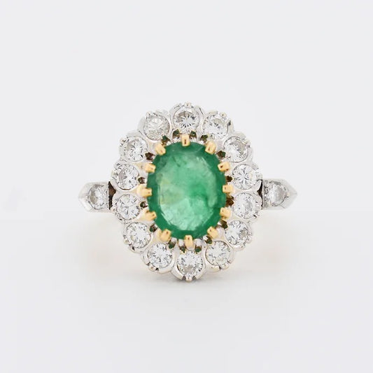 bague pompadour or platine emeraude diamants