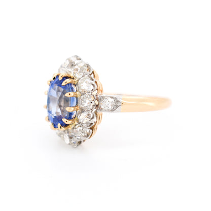 Bague pompadour or saphir ceylan et diamants belle époque, gauche