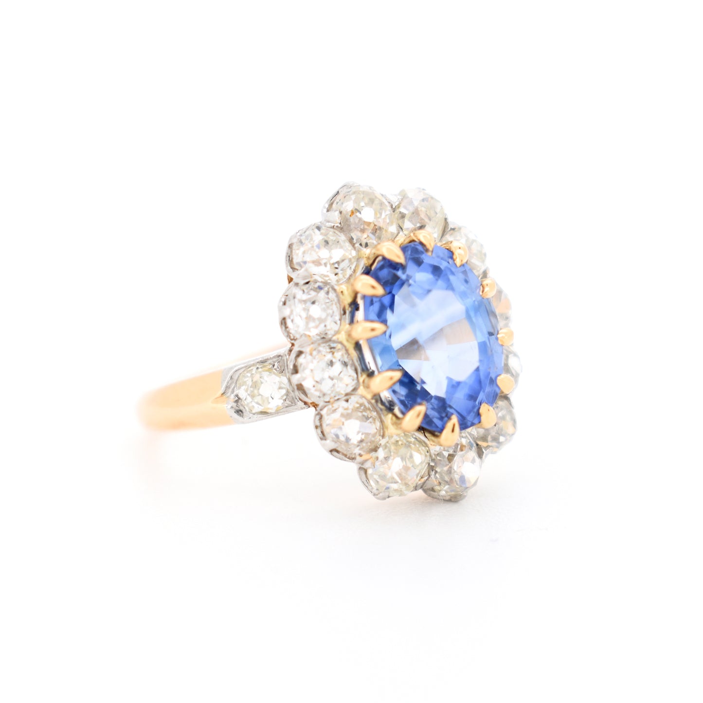 Bague pompadour or saphir ceylan et diamants belle époque, droit