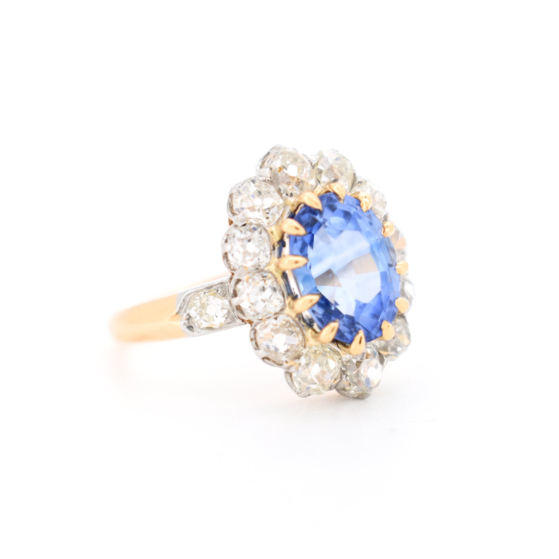 Bague pompadour or saphir ceylan et diamants belle époque, droit