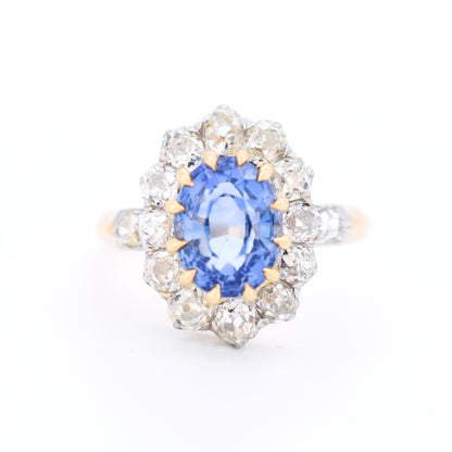 Bague pompadour or saphir ceylan et diamants belle époque, face