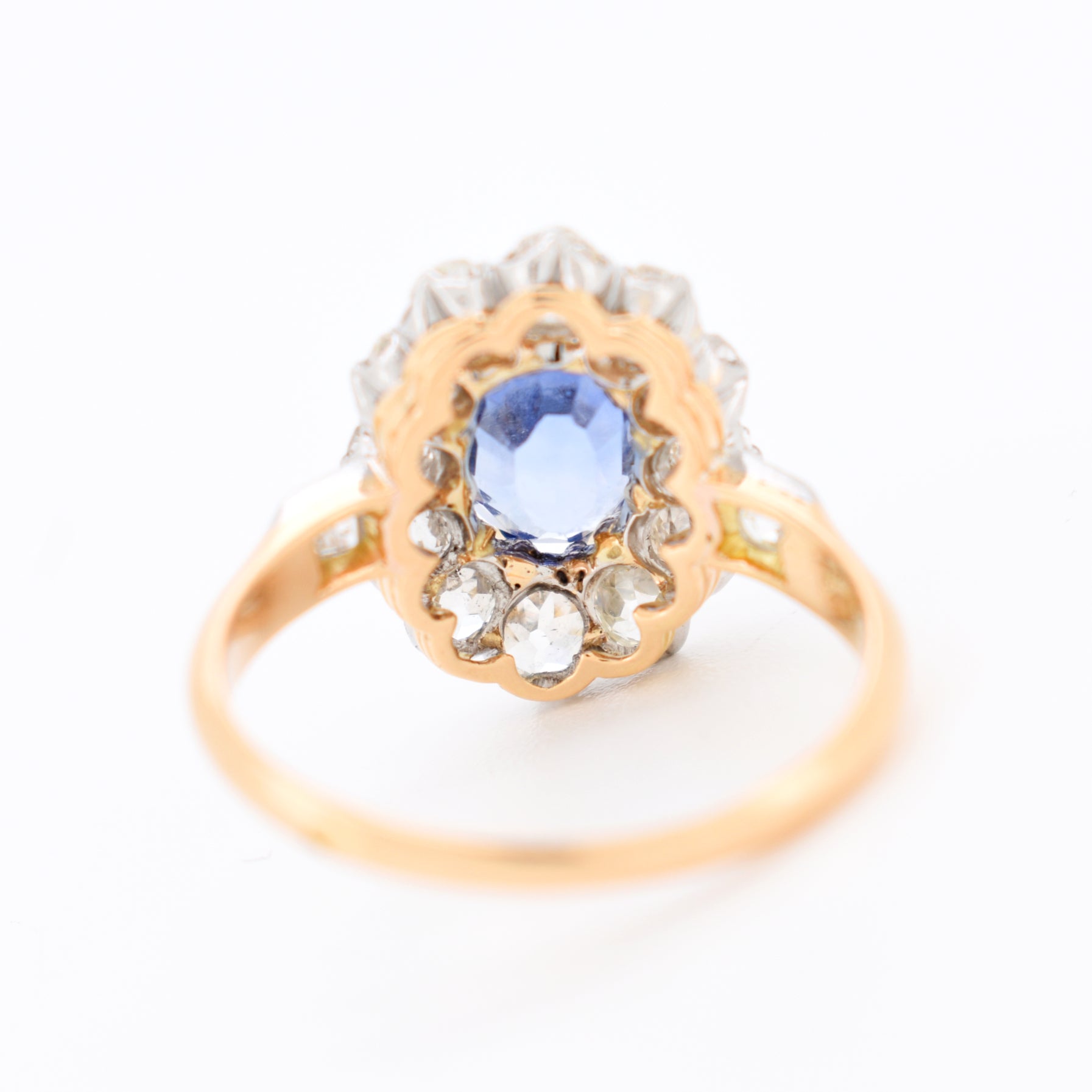 Bague pompadour or saphir ceylan et diamants belle époque, arrière