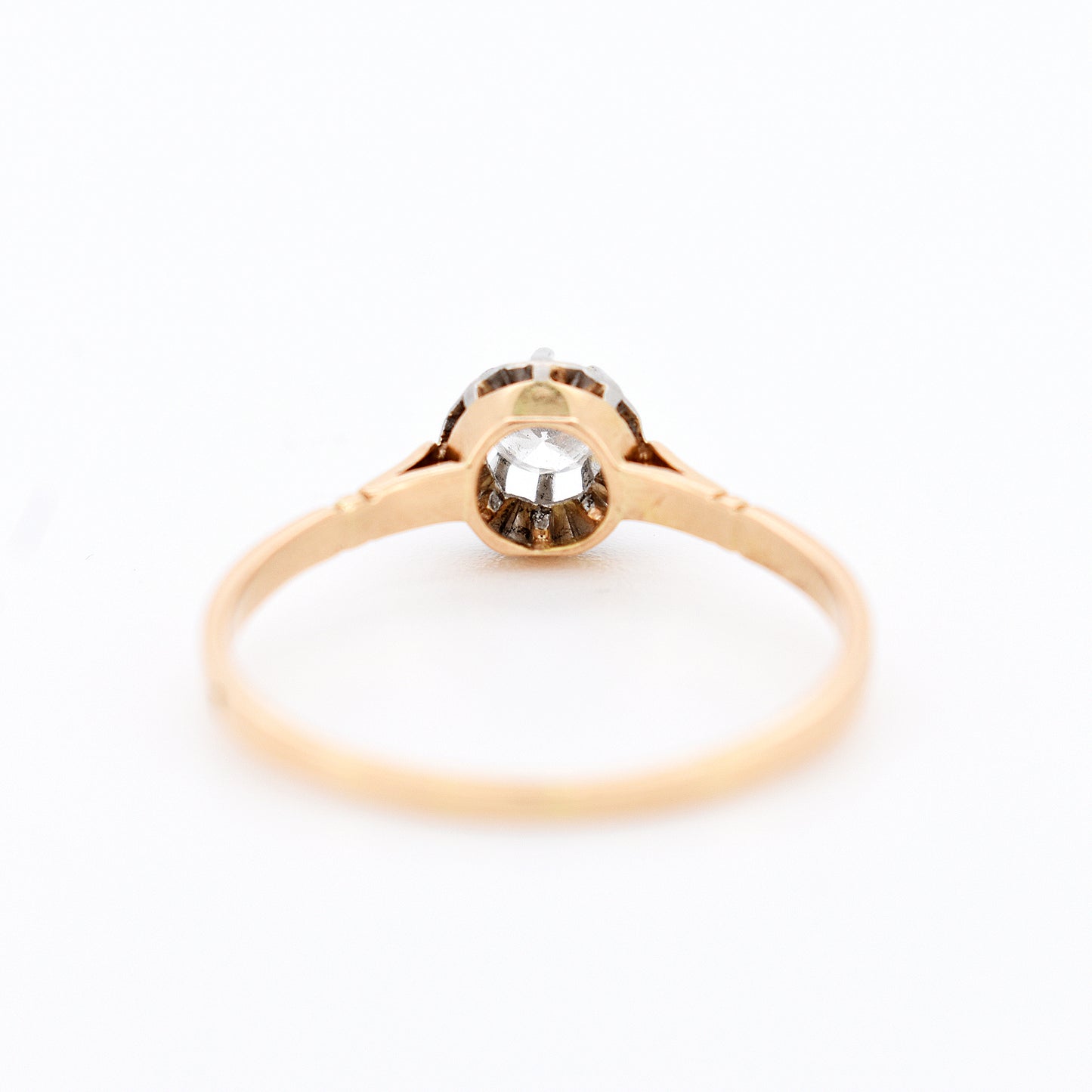 bague solitaire ancien or 18 carats diamants femme fiançailles cadeau, dos