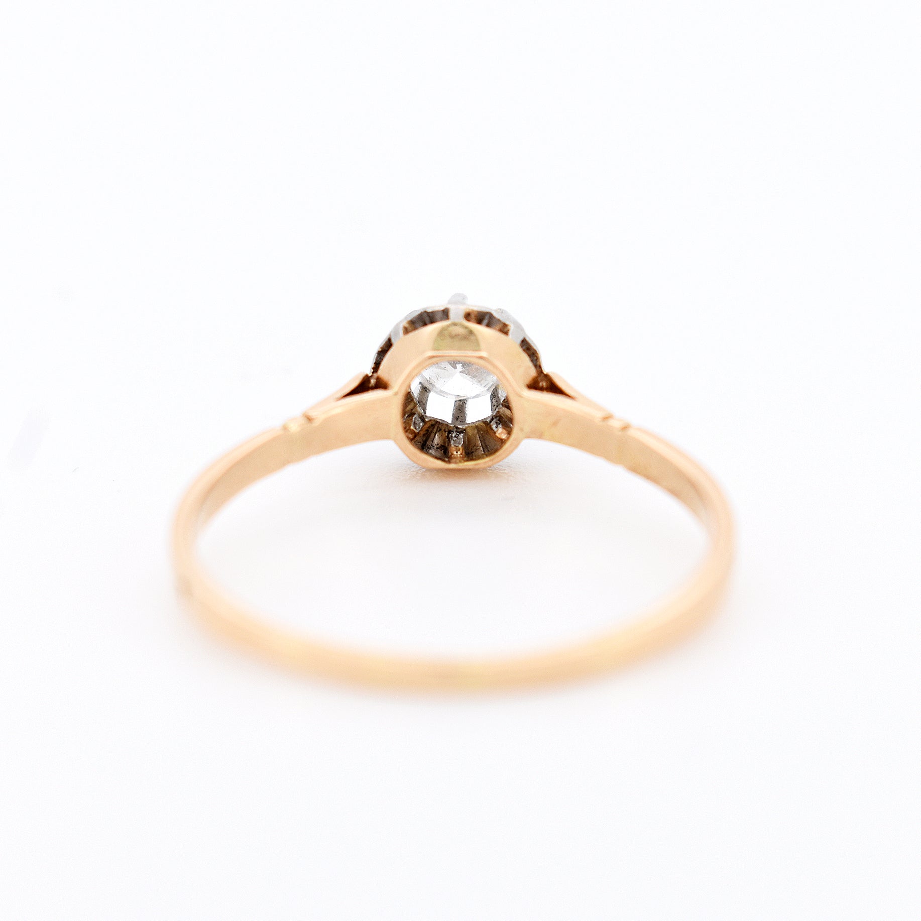 bague solitaire ancien or 18 carats diamants femme fiançailles cadeau, dos