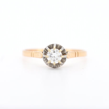 bague solitaire ancien or 18 carats diamants femme fiançailles cadeau, face