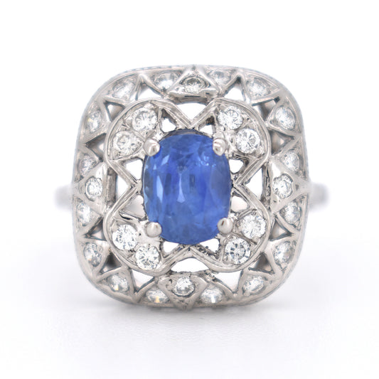 bague vintage saphir diamants, style art deco