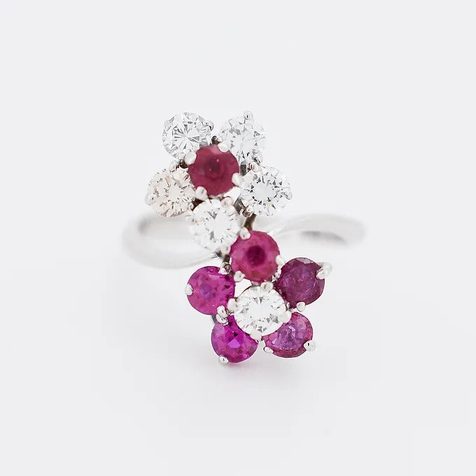 bague toi et moi fleur diamants rubis