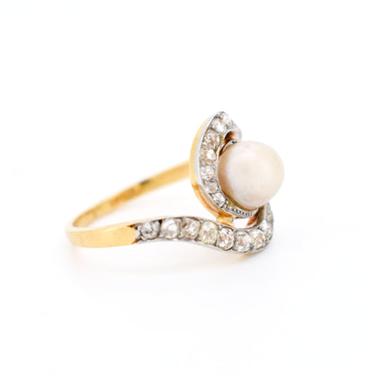 belle époque tourbillon ring, 18-carat gold, platinum, pearl and diamonds, right