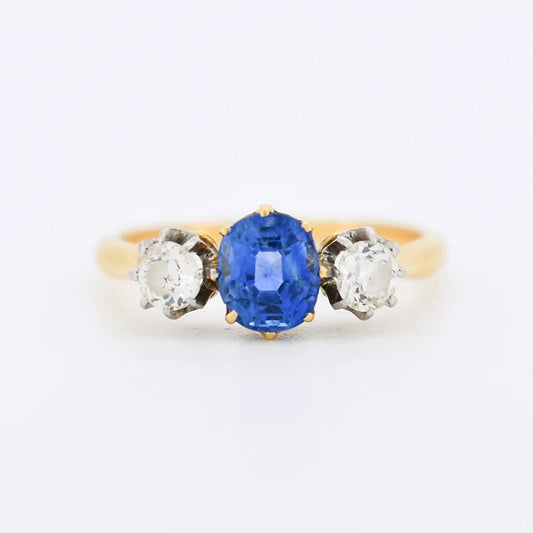 bague trilogie ancienne or saphir diamants